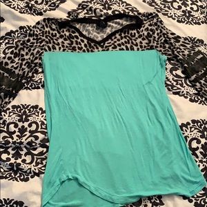 Rue 21 teal and animal print half sleeve shirt